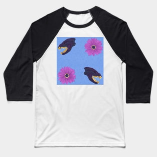 Oil Spill Hyena Skull Floral Blue Baseball T-Shirt